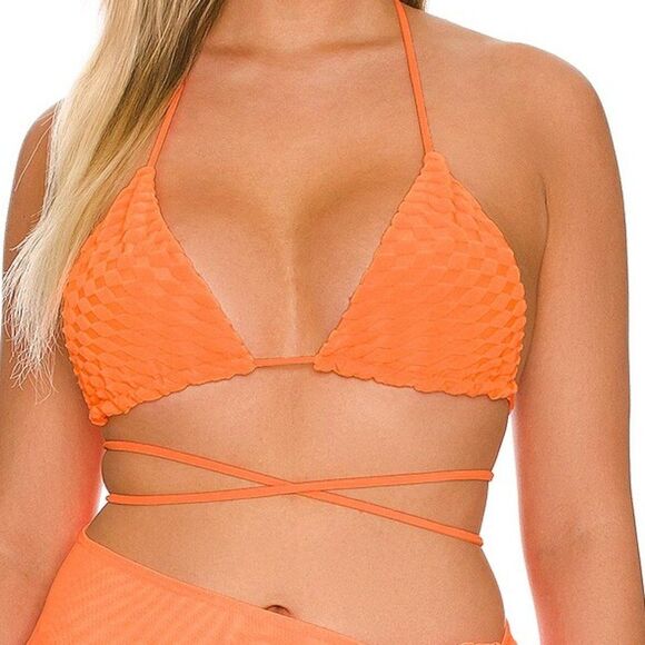 Good American Jacquard Wave Check Tiny Ties Bikini Top Orange Size 4 XL Revolve - Picture 1 of 8